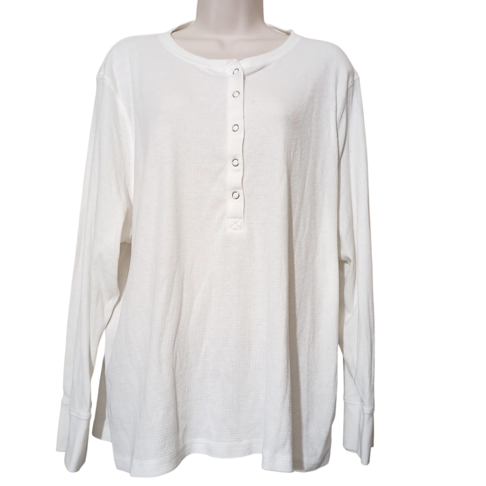 J Crew Lightweight Waffle Base-Layer Snap Henley Top White Layering Outdoors